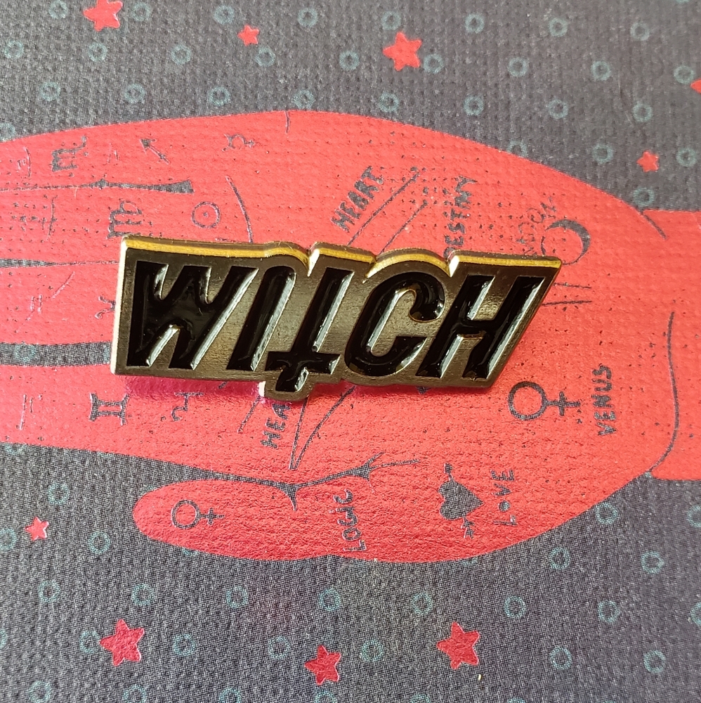 Witch Brooch Pin Silver Enamel